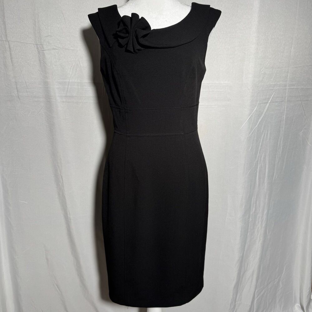 Calvin Klein Black Sheath Dress Sz 4 Bow Detail Sleeveless Career Elegant Classy